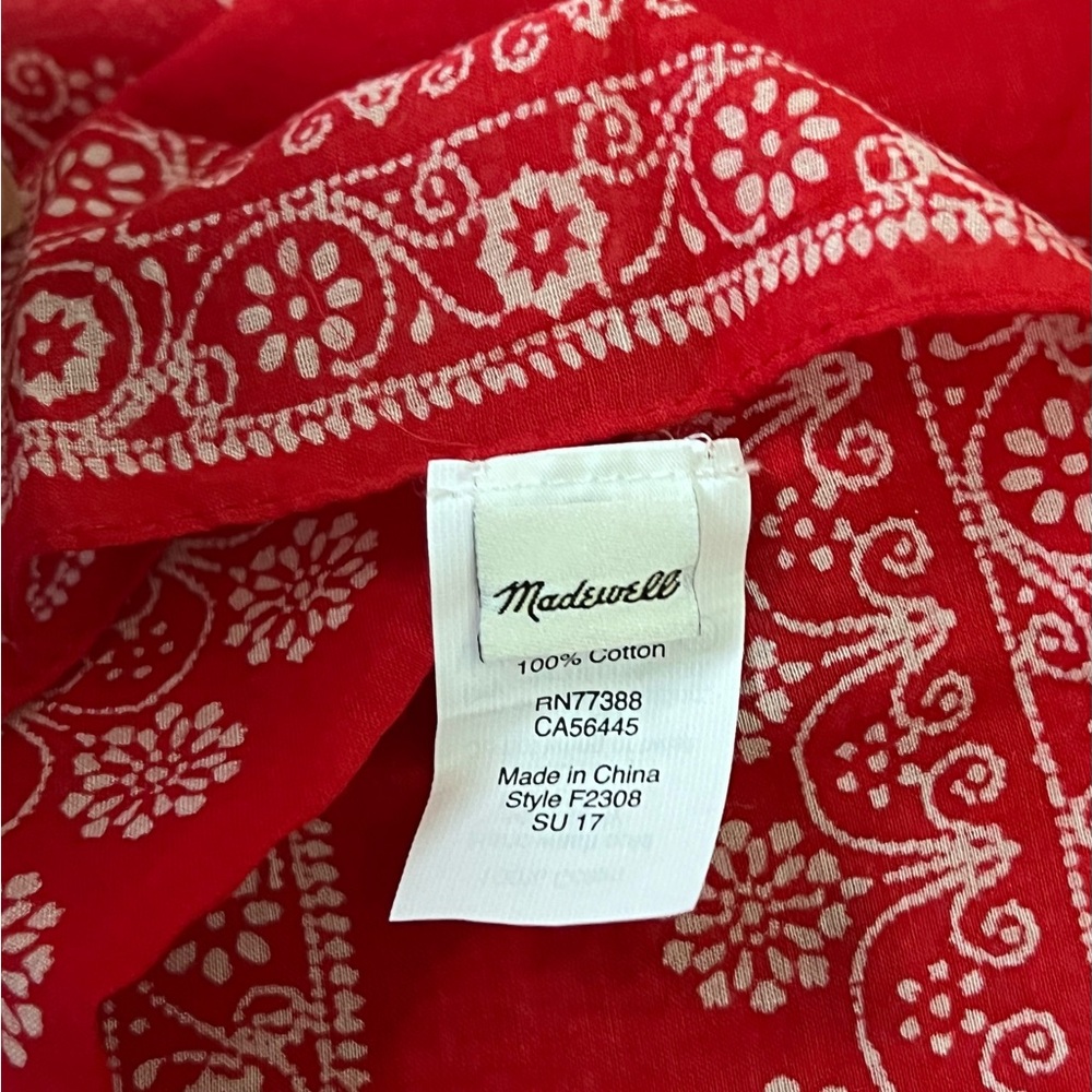 $30 or FREE Madewell True Red Organic Cotton Bandana Scarf Kerchief - Picture 4 of 10